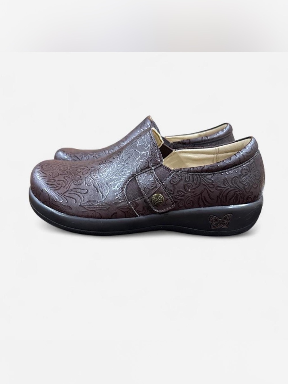 Alegría Kara clogs chocolate embossed paisley casual preppy boho sz 37 KAR275X